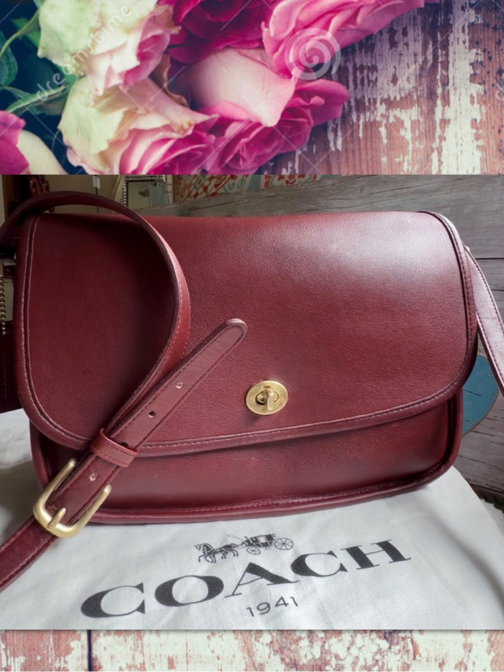 VINTAGE COACH CROSSBODY BURGUNDY CITY BAG 9790